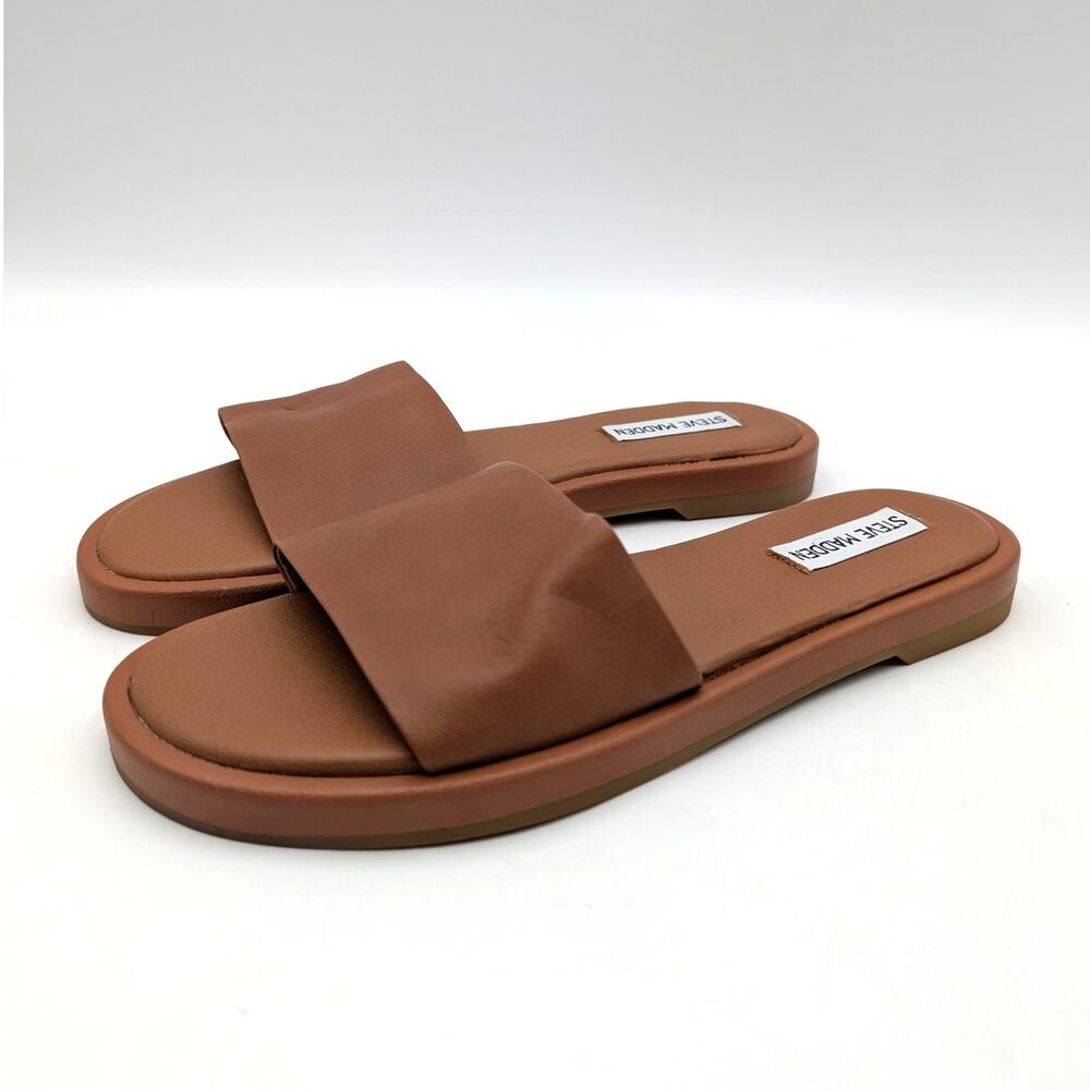 Steve Madden Riplee Slide Sandals Women's Cognac Leather Size US8M EU38.5